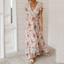 Load image into Gallery viewer, New Bohemian Big Pendulum V-Neck Beach Holiday Tie Printing Maxi Dresses.MC
