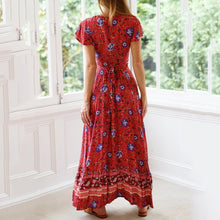 Load image into Gallery viewer, New Bohemian Big Pendulum V-Neck Beach Holiday Tie Printing Maxi Dresses.MC
