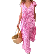 Load image into Gallery viewer, V-neck printed long dress with short sleeves

