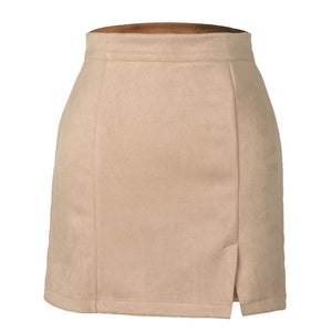 Women's High Waist Faux Suede Bodycon Mini Skirt