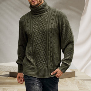 Men's Solid Long-sleeved Knit Turtleneck Sweater