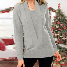 Load image into Gallery viewer, Women&#39;s V Neck Long Sleeve Knit Sweater
