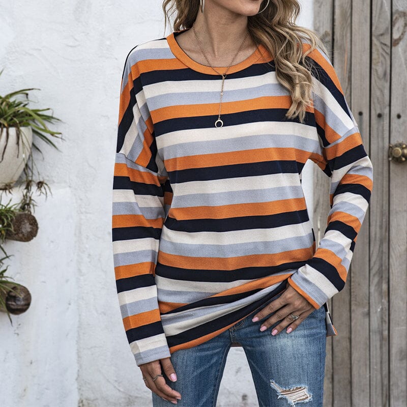 Round Neck Striped All-match Sweatshirt