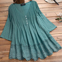 Load image into Gallery viewer, Jacquard Pleated Lace Hollow Out V-neck Plus Size Blouse
