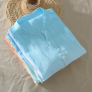 Men's Solid Color Thin Breathable Gradient Collar Cotton Linen Top