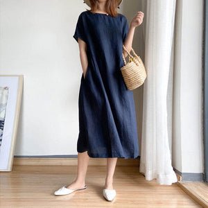 Simple Solid Color Short Sleeve Dress