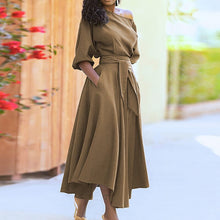 Load image into Gallery viewer, Curb Waist Temperament Solid Color Dress
