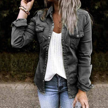 Load image into Gallery viewer, Solid Color Lapel Neck Pleated Denim Jacket
