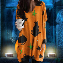 Load image into Gallery viewer, Halloween Cat Pumpkin Long Sleeve Dress
