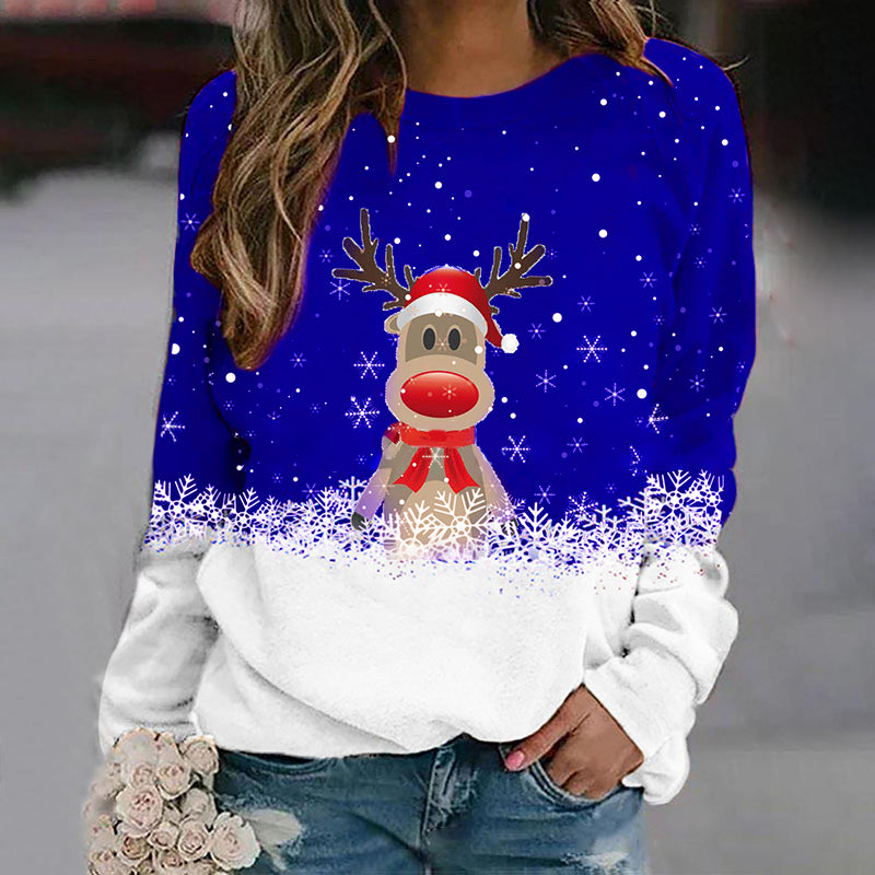 Snowflake Christmas Deer Print Crewneck Sweater