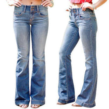 Load image into Gallery viewer, Mid Waist Casual Button Bell-bottom Jeans
