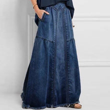 Load image into Gallery viewer, Women Distressed Solid Color Elastic Waist Loose Denim Skirt
