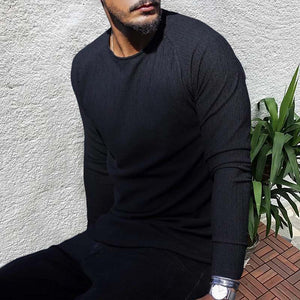 Round Neck Long Sleeve Slim Fit Solid Knit Sweater
