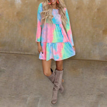 Load image into Gallery viewer, Tie-dye Printed Long-sleeve Panelled Dress
