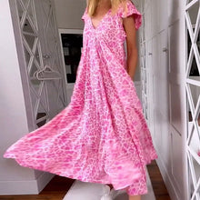 Load image into Gallery viewer, V-neck printed long dress with short sleeves
