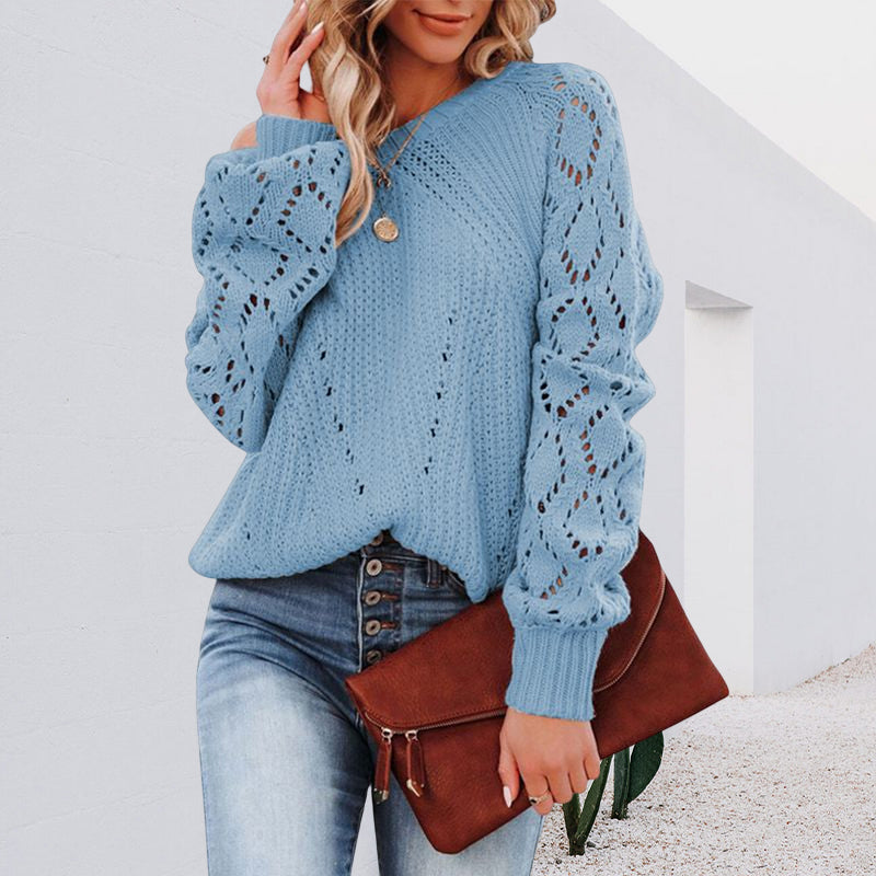Women's Solid Color Loose Crew Neck Sweater