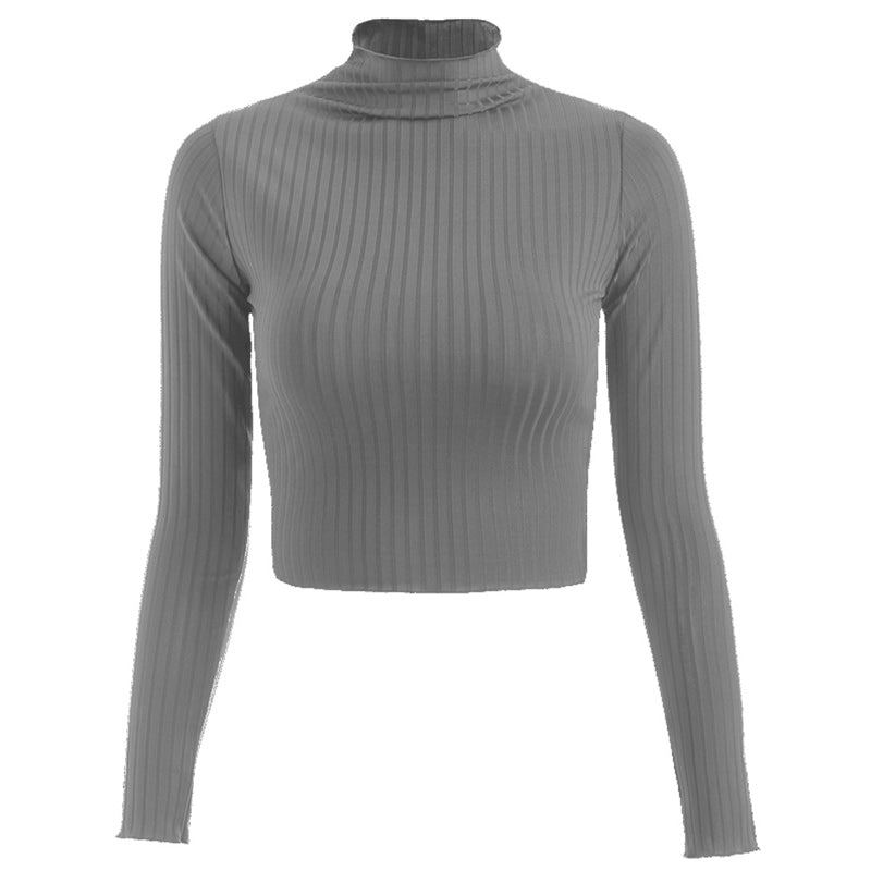 Half Turtleneck Solid Color Long Sleeve Knit T-Shirt