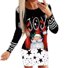 Load image into Gallery viewer, Long Sleeve Round Neck Pullover Christmas Print Sexy Pack Hip Dress
