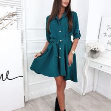 Load image into Gallery viewer, Solid Color Waist Button Belt Dress
