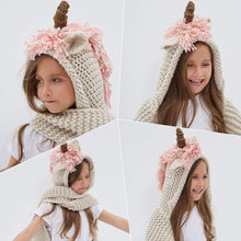 Load image into Gallery viewer, Crochet Cartoon Unicorn Winter Hat With Scarf Pocket

