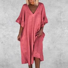 Load image into Gallery viewer, Solid Color Sexy V-neck Stitching Loose Dress
