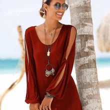 Load image into Gallery viewer, Round Neck Slit Sleeves Shift Dress

