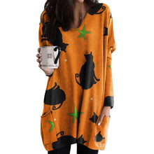 Load image into Gallery viewer, Halloween Cat Pumpkin Long Sleeve Dress
