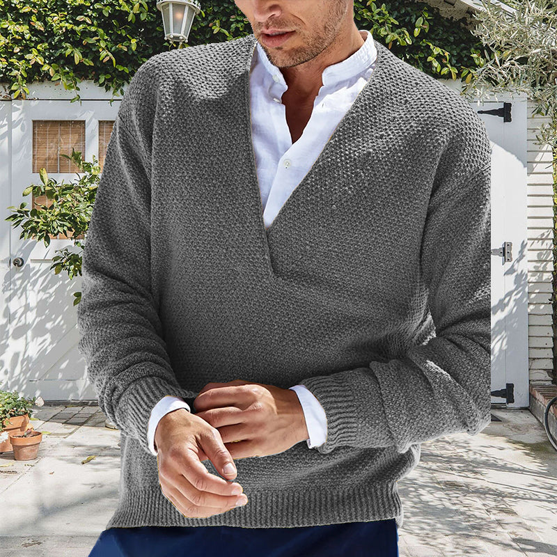 Solid Slim Long-sleeved V-neck Sweater
