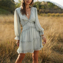 Load image into Gallery viewer, V-neck Floral  Chiffon Bohemian Dress
