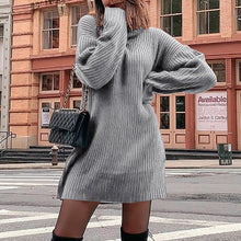 Load image into Gallery viewer, Women&#39;s Turtleneck Knit Long Sleeve Chunky Loose Sweater Dress
