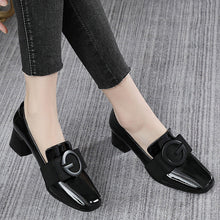 Load image into Gallery viewer, Patent Leather Square Toe Chunky Heel British Shoes
