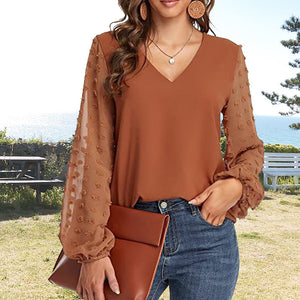 V-neck Long-sleeve Chiffon Shirt