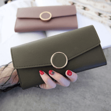 Load image into Gallery viewer, Women Long Pu Leather Zipper Metal Circle Decor Wallet
