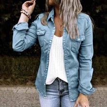 Load image into Gallery viewer, Solid Color Lapel Neck Pleated Denim Jacket
