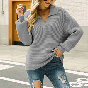 Solid Color Lapel Sweater