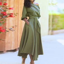 Load image into Gallery viewer, Curb Waist Temperament Solid Color Dress
