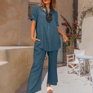 Two-piece Cotton and Linen Pants for Women