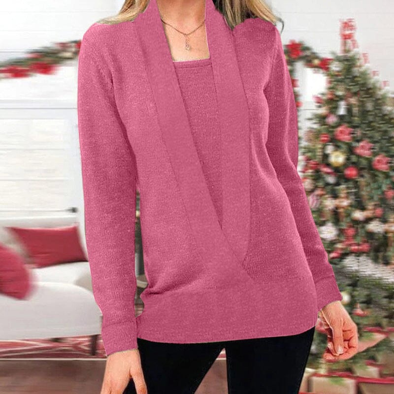 Women's V Neck Long Sleeve Knit Sweater