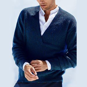 Solid Slim Long-sleeved V-neck Sweater