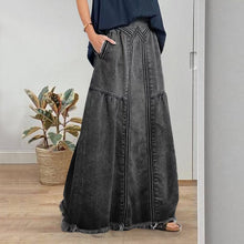 Load image into Gallery viewer, Women Distressed Solid Color Elastic Waist Loose Denim Skirt
