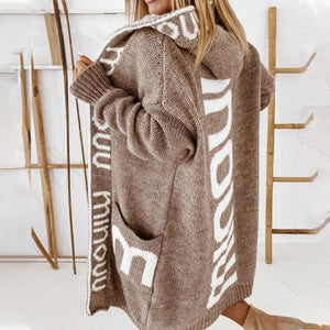 Loose Long Cardigan With Letter Print