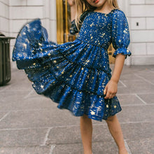 Load image into Gallery viewer, Children&#39;s Square Neck Lantern Sleeve Floral Plaid Dress
