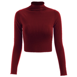 Half Turtleneck Solid Color Long Sleeve Knit T-Shirt