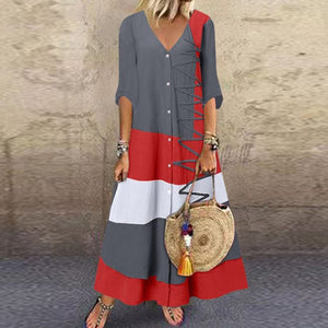 Loose V-Neck Cotton Dress