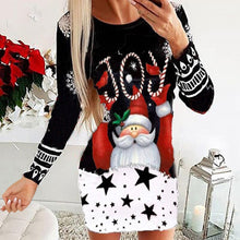 Load image into Gallery viewer, Long Sleeve Round Neck Pullover Christmas Print Sexy Pack Hip Dress
