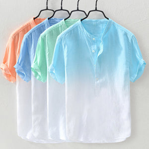 Men's Solid Color Thin Breathable Gradient Collar Cotton Linen Top