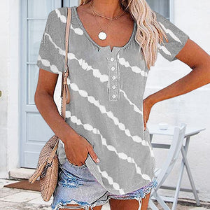 Diagonal Stripe Button Short Sleeves