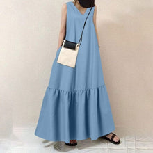 Load image into Gallery viewer, V-Neck Solid Color Sleeveless Pocket Long Dress
