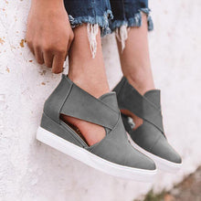 Load image into Gallery viewer, Women&#39;s Cut-Out Wedge Sneakers Back Zipper Shoes
