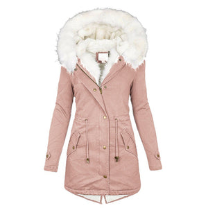 Women Winter Parka Coat Fur Collar Hooded Jacket
